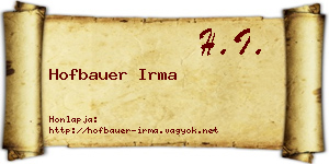 Hofbauer Irma névjegykártya